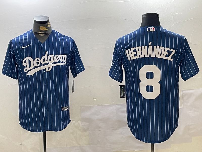 Men Los Angeles Dodgers #8 Hernandez Blue Stripe Game 2024 Nike MLB Jersey style 1120